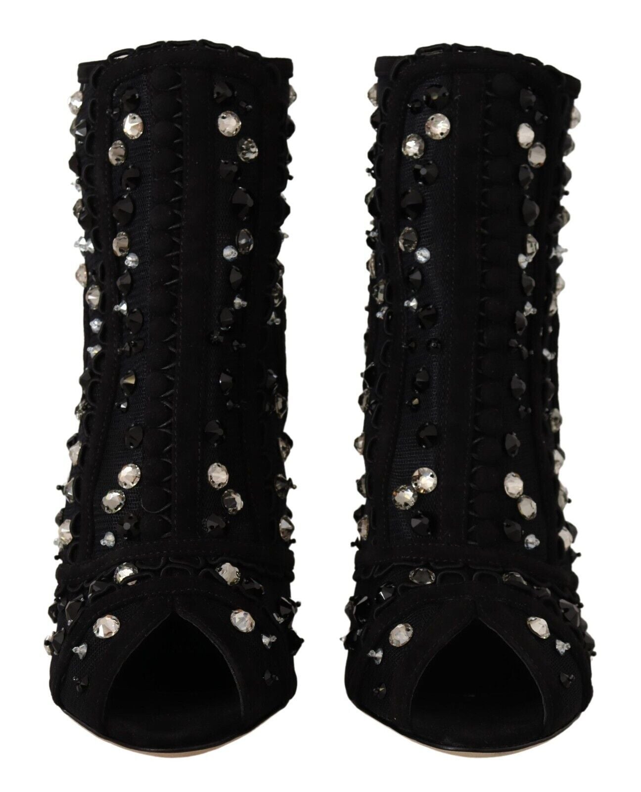 Schwarze Kristalle Heels Reißverschluss Kurze Stiefel Schuhe