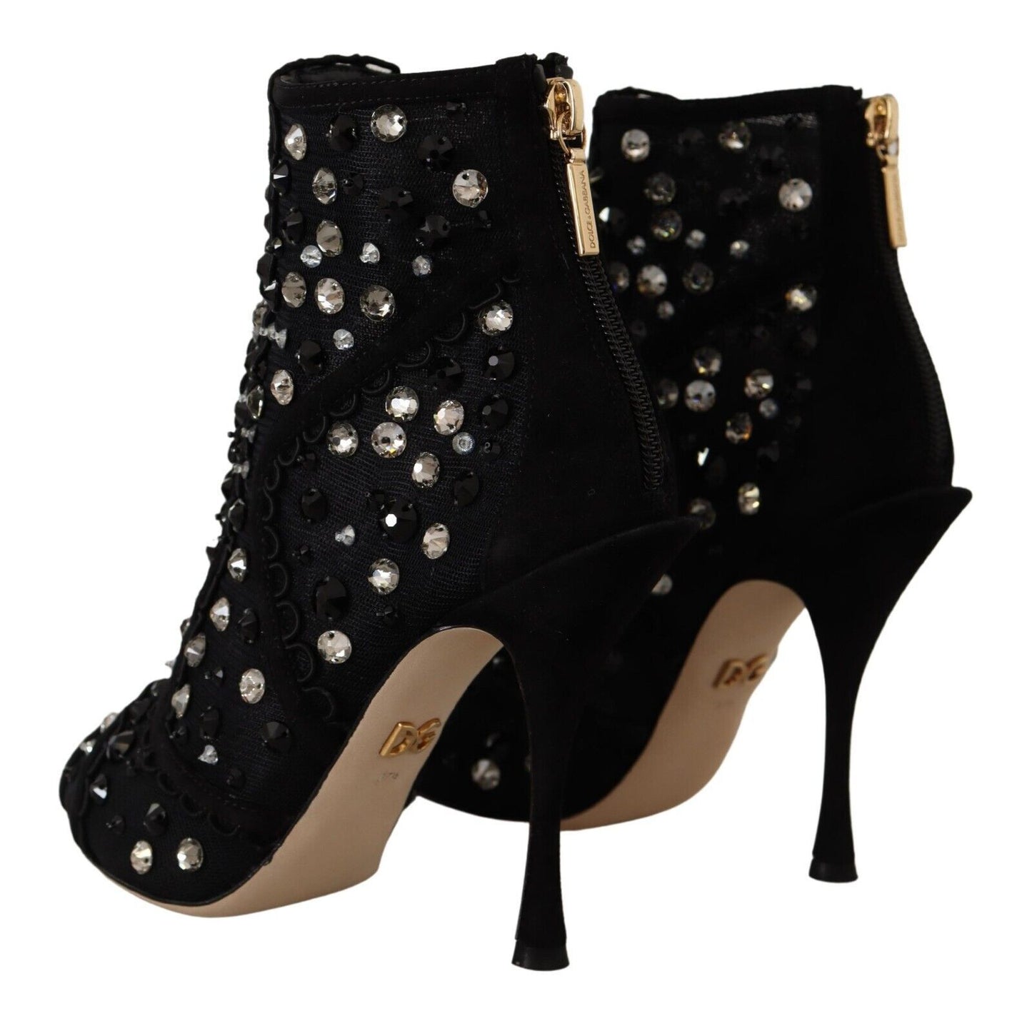 Schwarze Kristalle Heels Reißverschluss Kurze Stiefel Schuhe