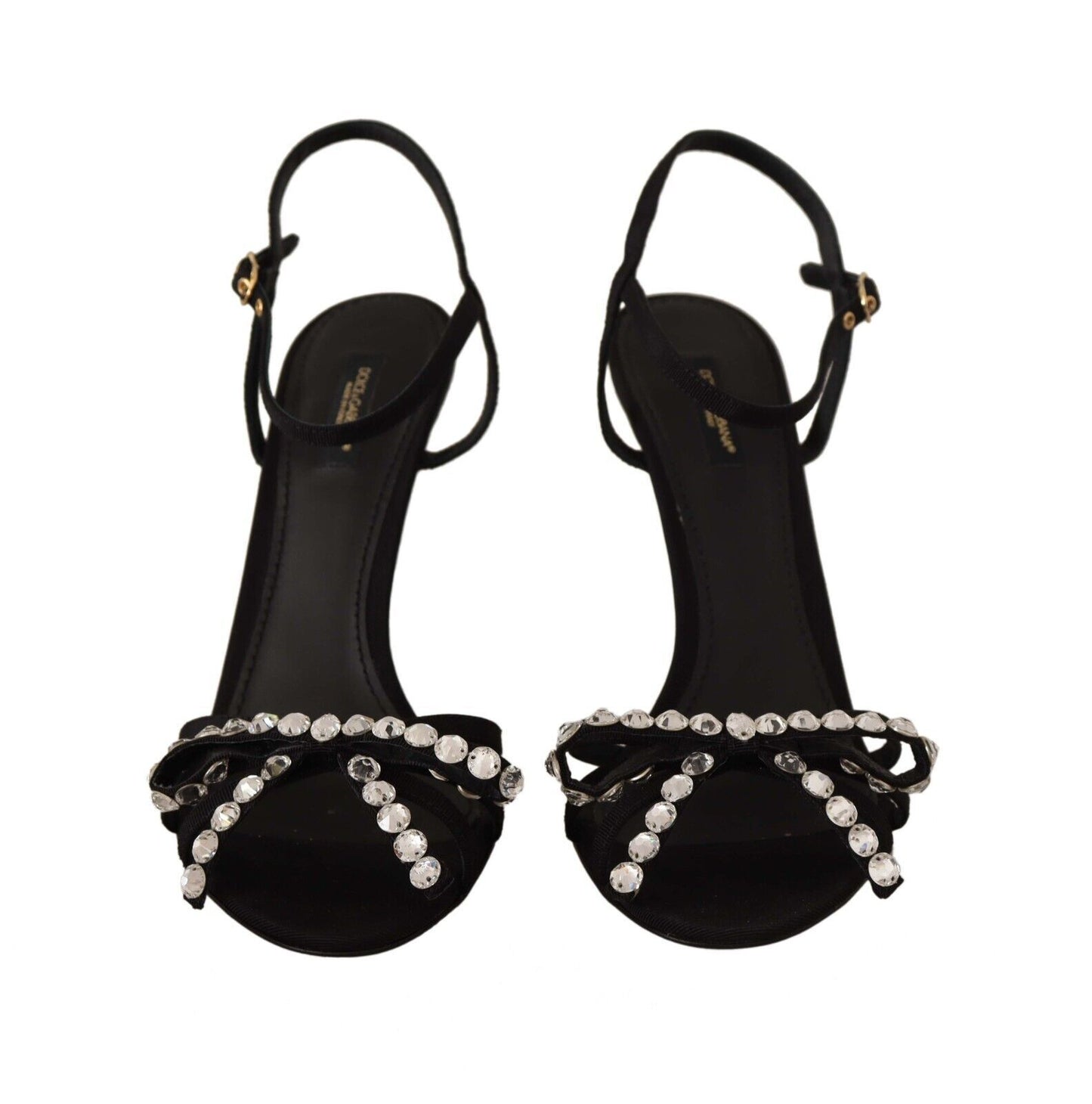 Schwarze Kristalle Knöchelriemen Heels Sandalen Schuhe