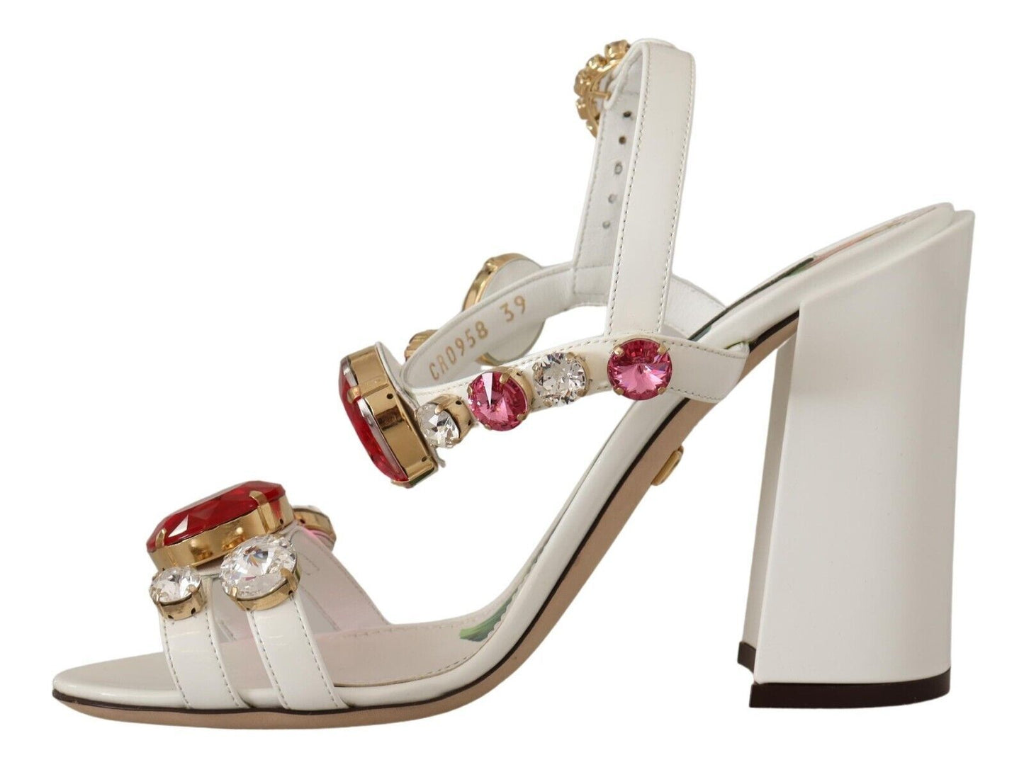 Weiße Leder Kristall Keira Heels Sandalen Schuhe