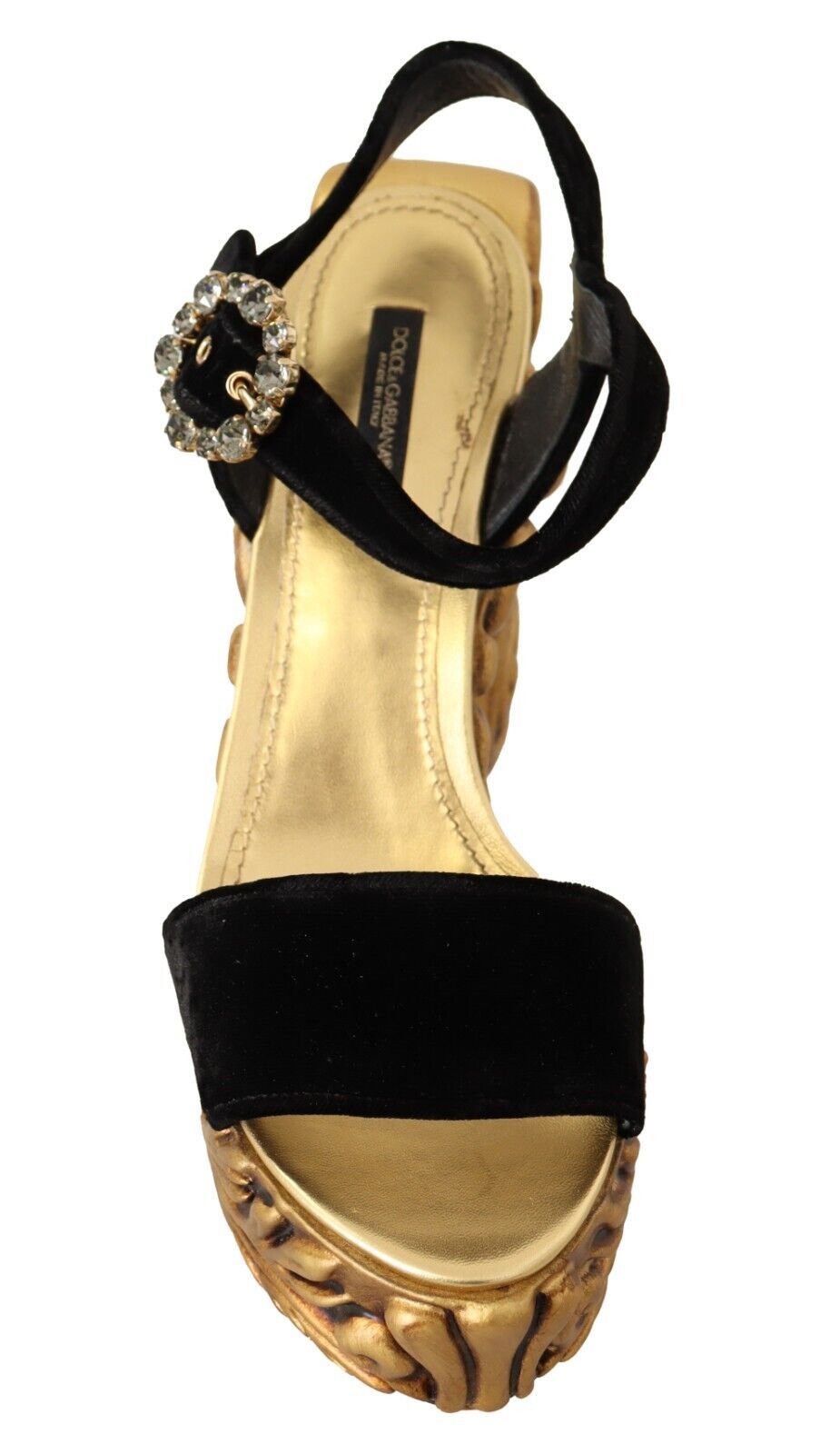 Schwarz Gold Barock Samt Heels Kristall Schuhe