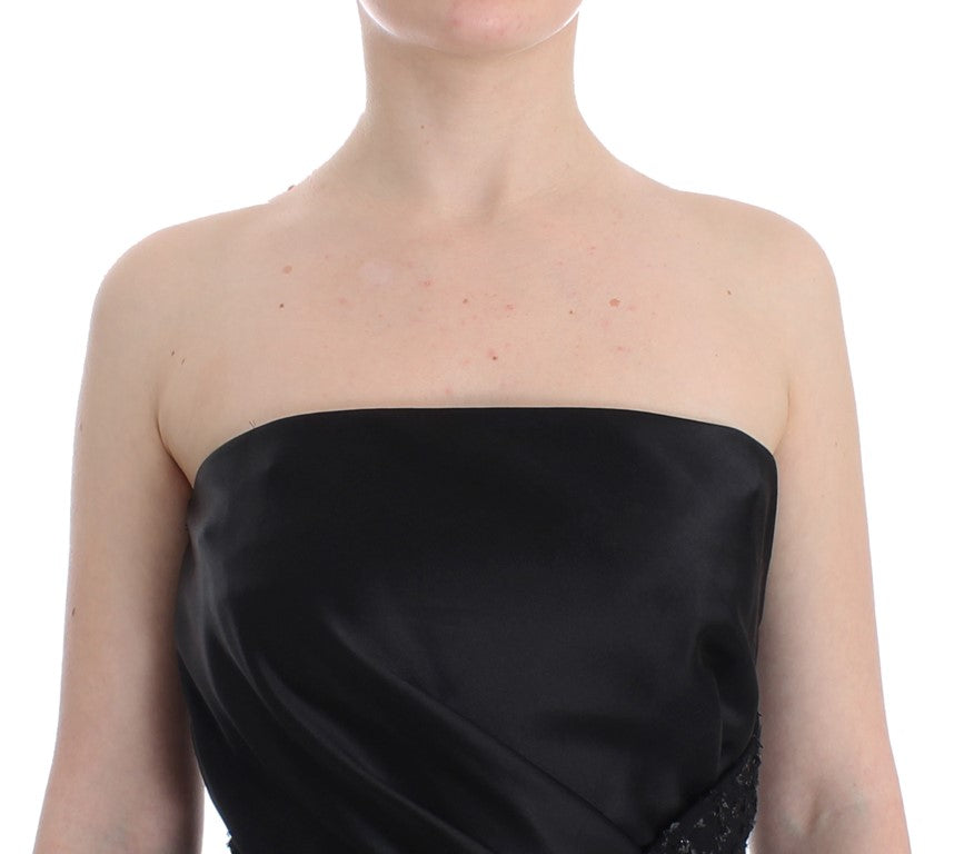 Schwarzes, trägerloses, verziertes Bleistiftkleid