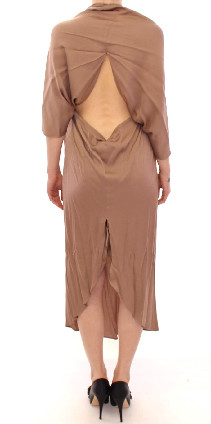 Braunes drapiertes Etui-Cocktailkleid aus Seide