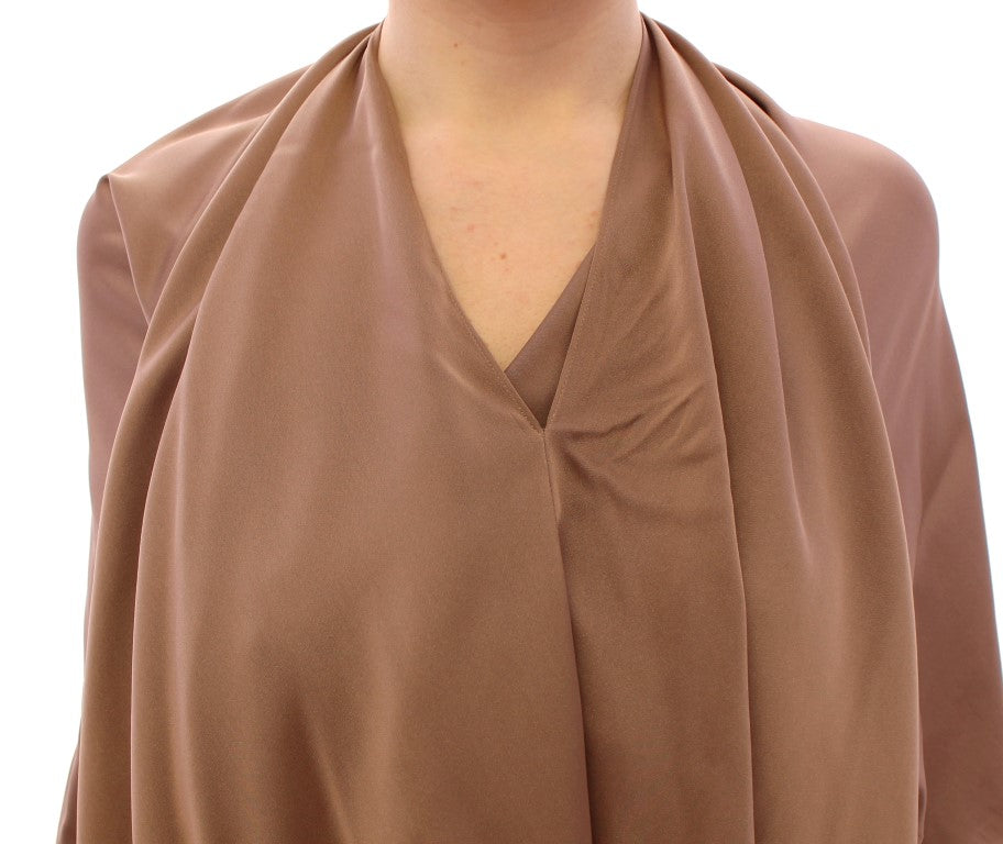 Braunes drapiertes Etui-Cocktailkleid aus Seide