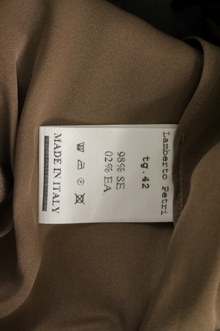 Braunes drapiertes Etui-Cocktailkleid aus Seide