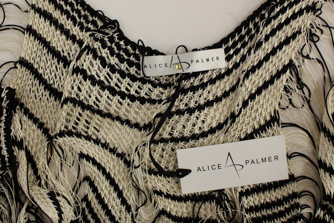 Schwarzes, gestreiftes, asymmetrisches Kleid aus Chainette-Strick