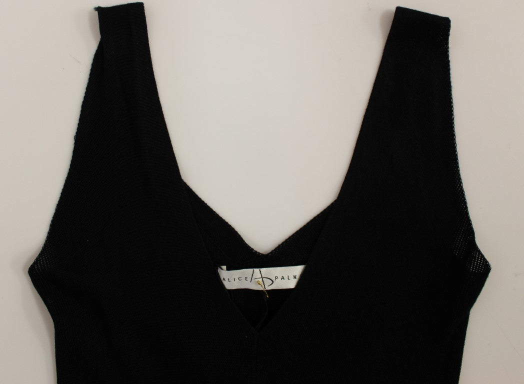 Schwarz-weißes Cocktailkleid aus Strick mit tiefem V-Ausschnitt