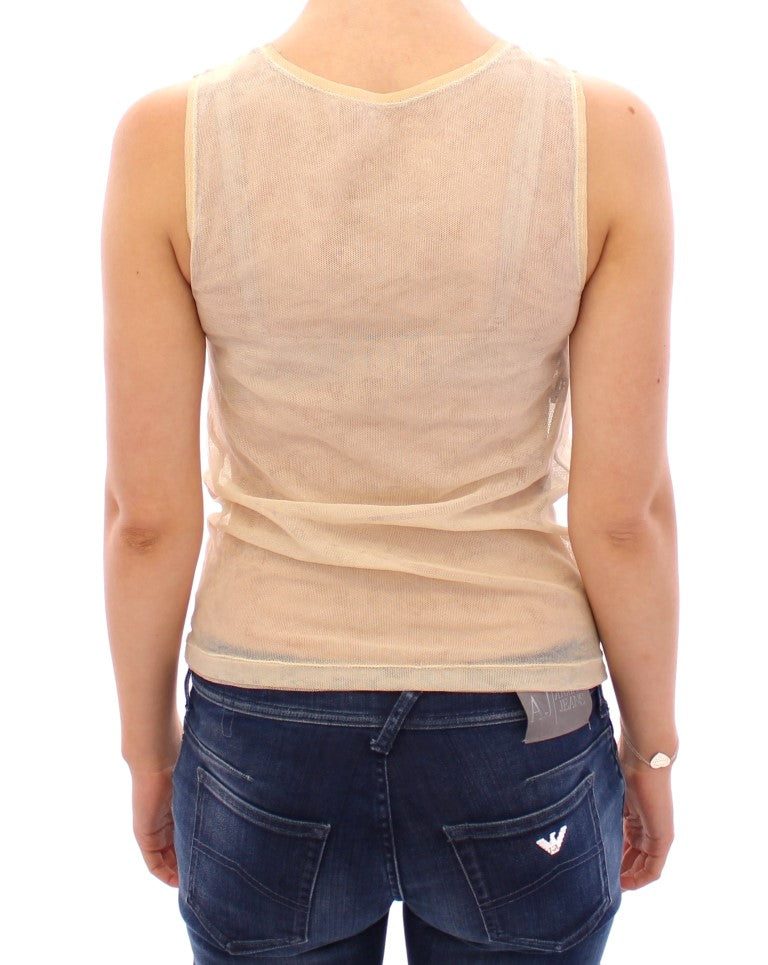 Beige ärmelloses Tanktop aus Baumwolle