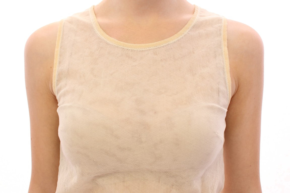 Beige ärmelloses Tanktop aus Baumwolle
