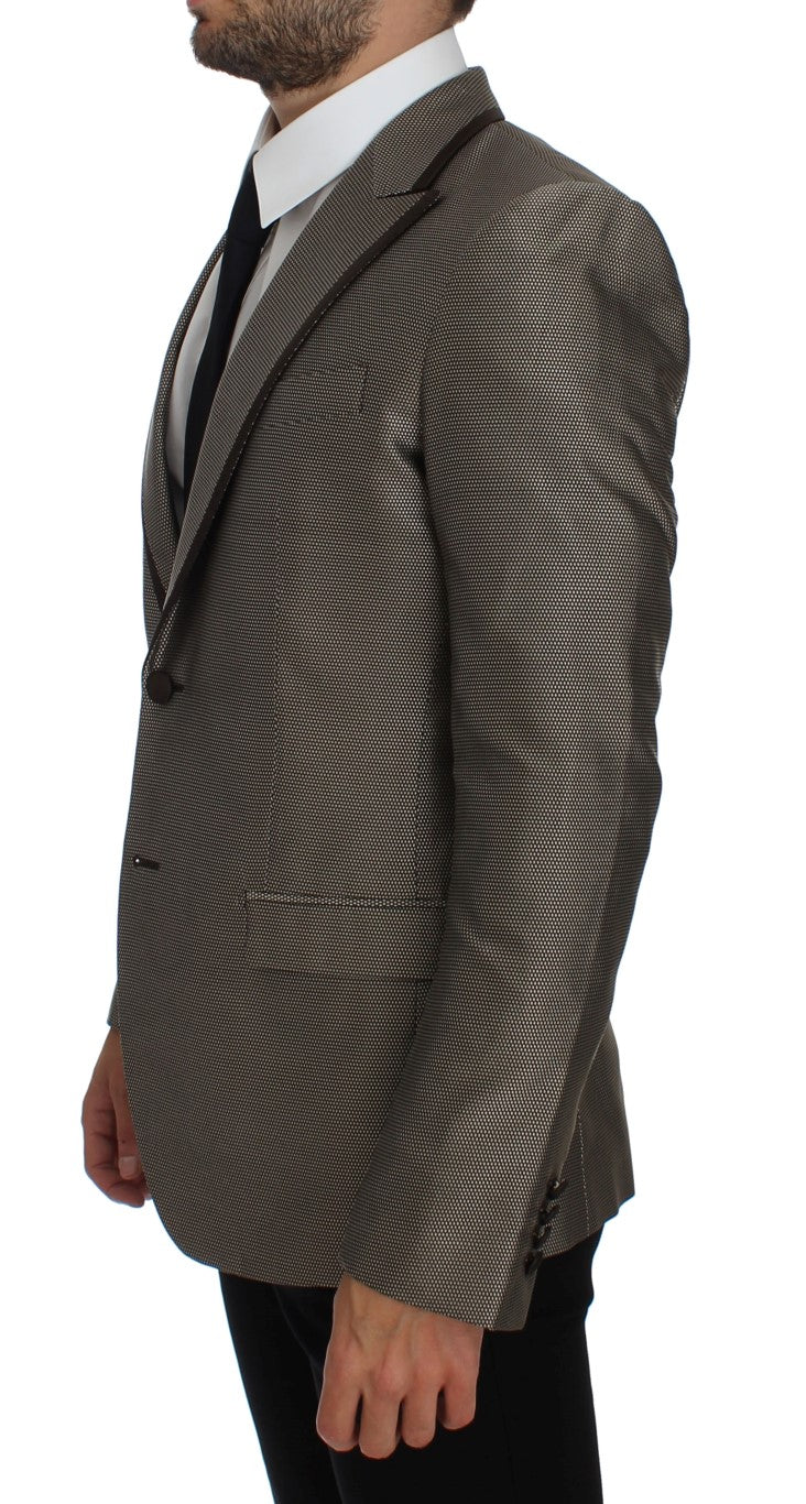 Brauner Slim Fit-Blazer aus Seide mit zwei Knöpfen