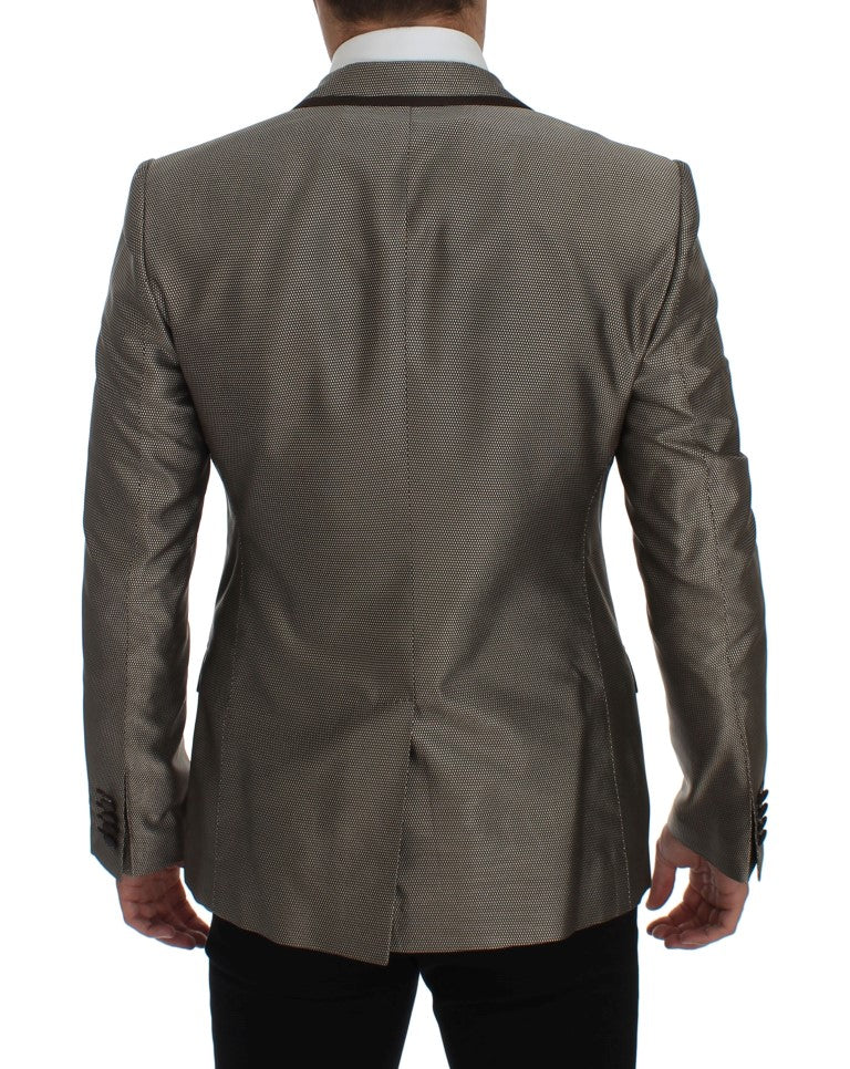Brauner Slim Fit-Blazer aus Seide mit zwei Knöpfen