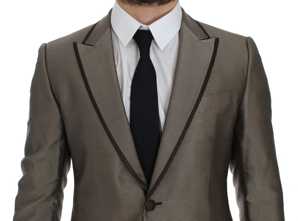 Brauner Slim Fit-Blazer aus Seide mit zwei Knöpfen
