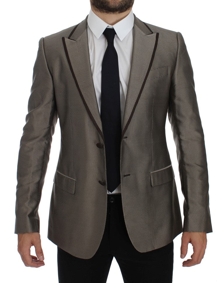 Brauner Slim Fit-Blazer aus Seide mit zwei Knöpfen