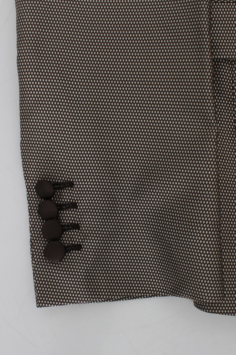 Brauner Slim Fit-Blazer aus Seide mit zwei Knöpfen