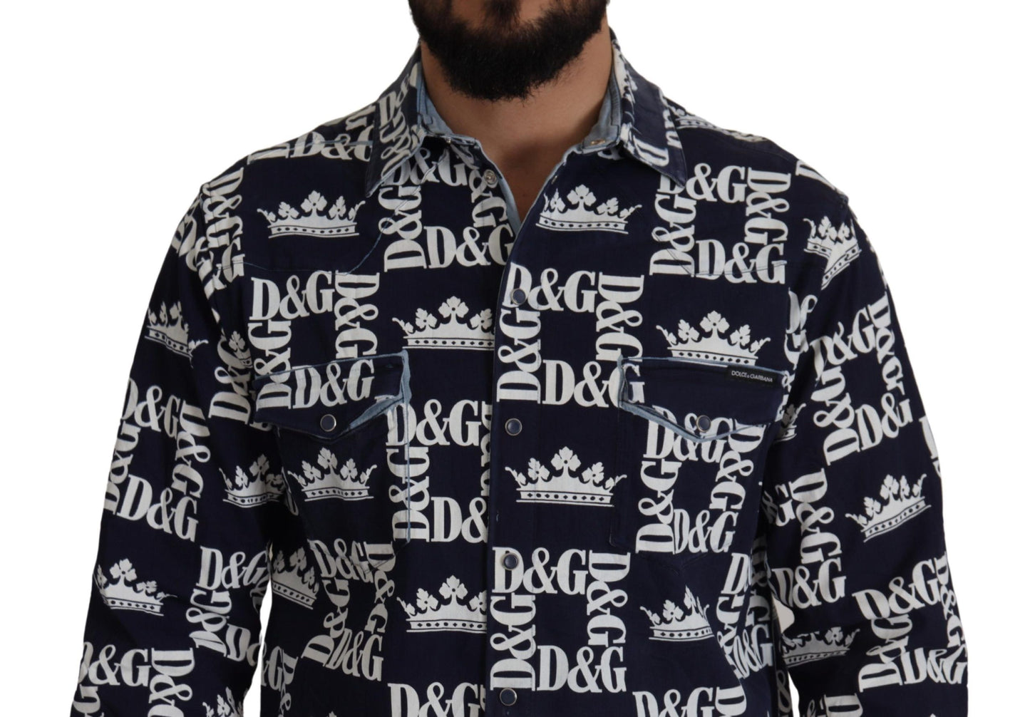 Freizeithemd aus Stretch-Denim mit Kronenlogo in Blau