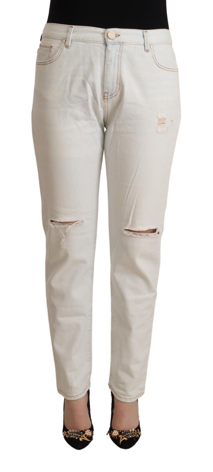 Weiße Skinny-Jeans aus Baumwolle mit mittlerer Taille im Used-Look
