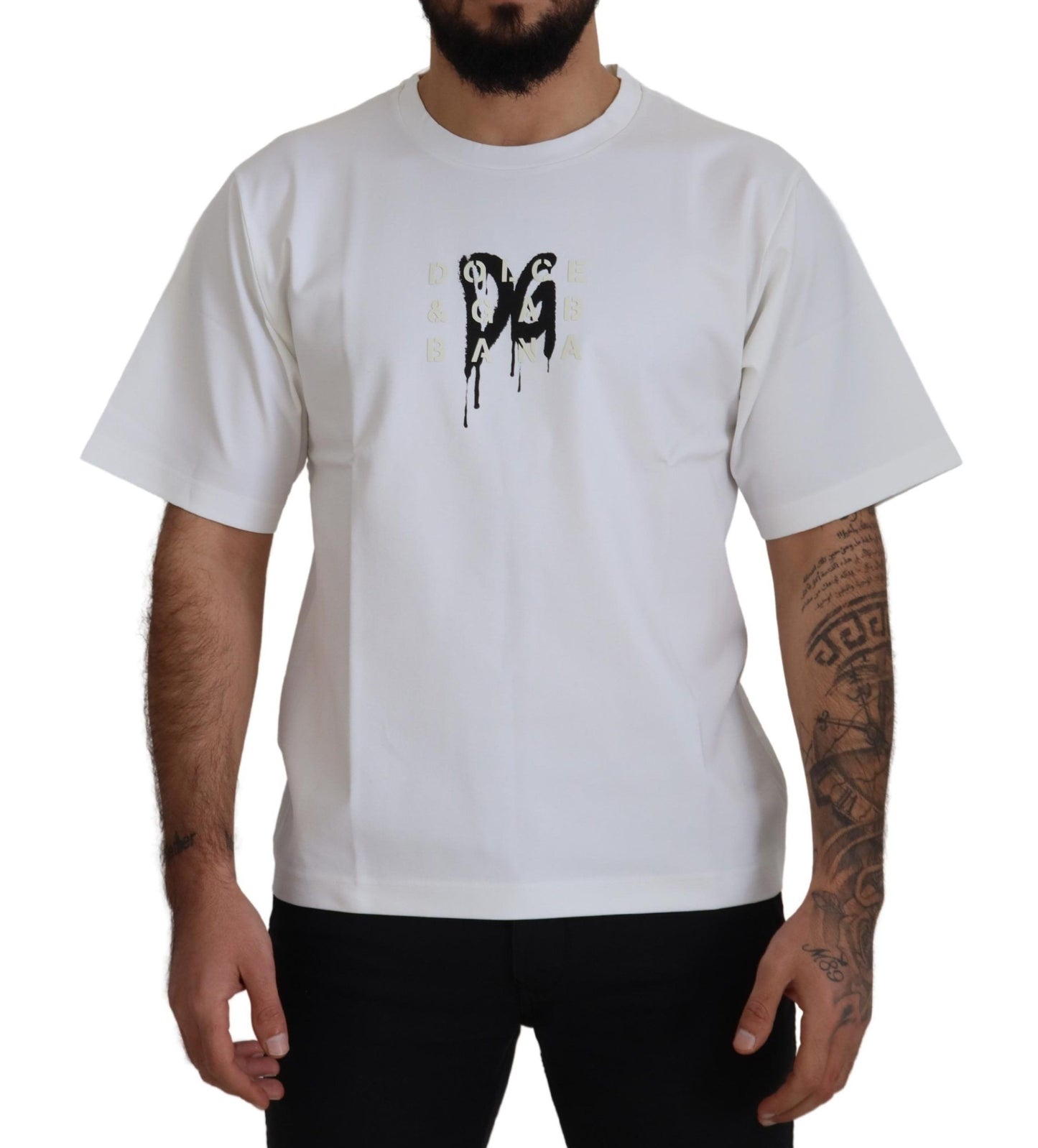Weißes Baumwoll-T-Shirt mit Rundhalsausschnitt und Logo-Print