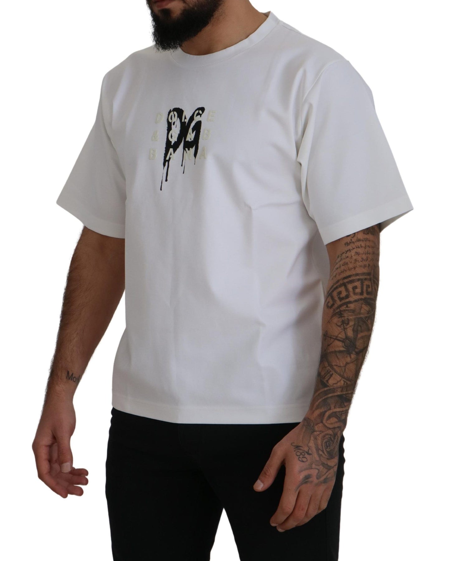 Weißes Baumwoll-T-Shirt mit Rundhalsausschnitt und Logo-Print