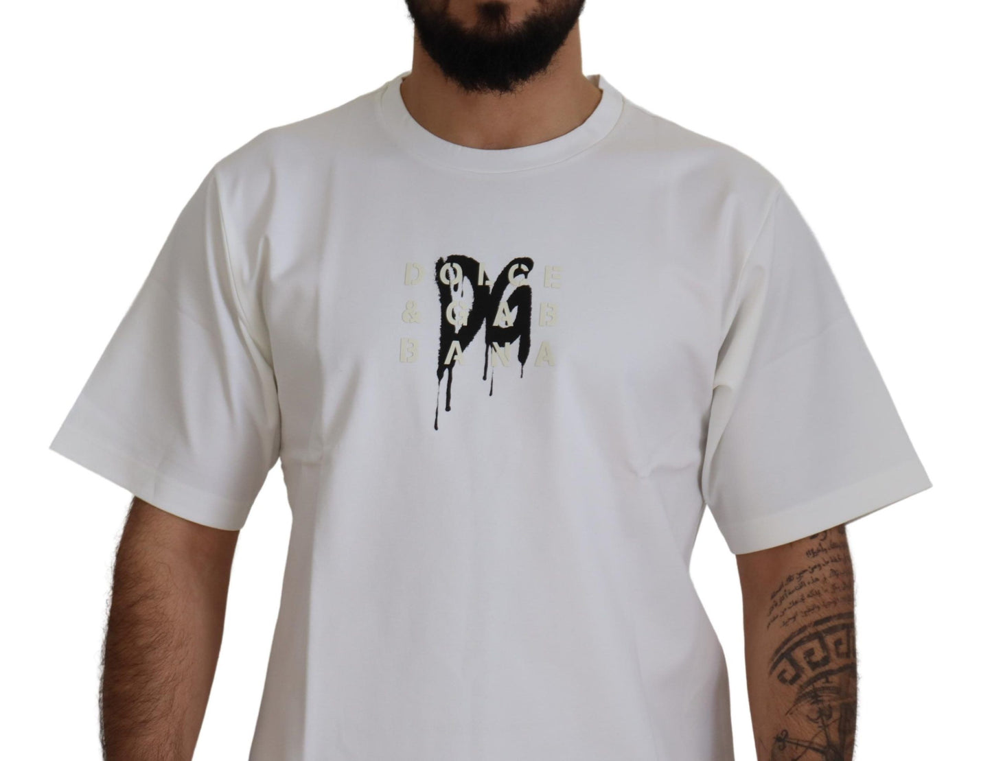 Weißes Baumwoll-T-Shirt mit Rundhalsausschnitt und Logo-Print