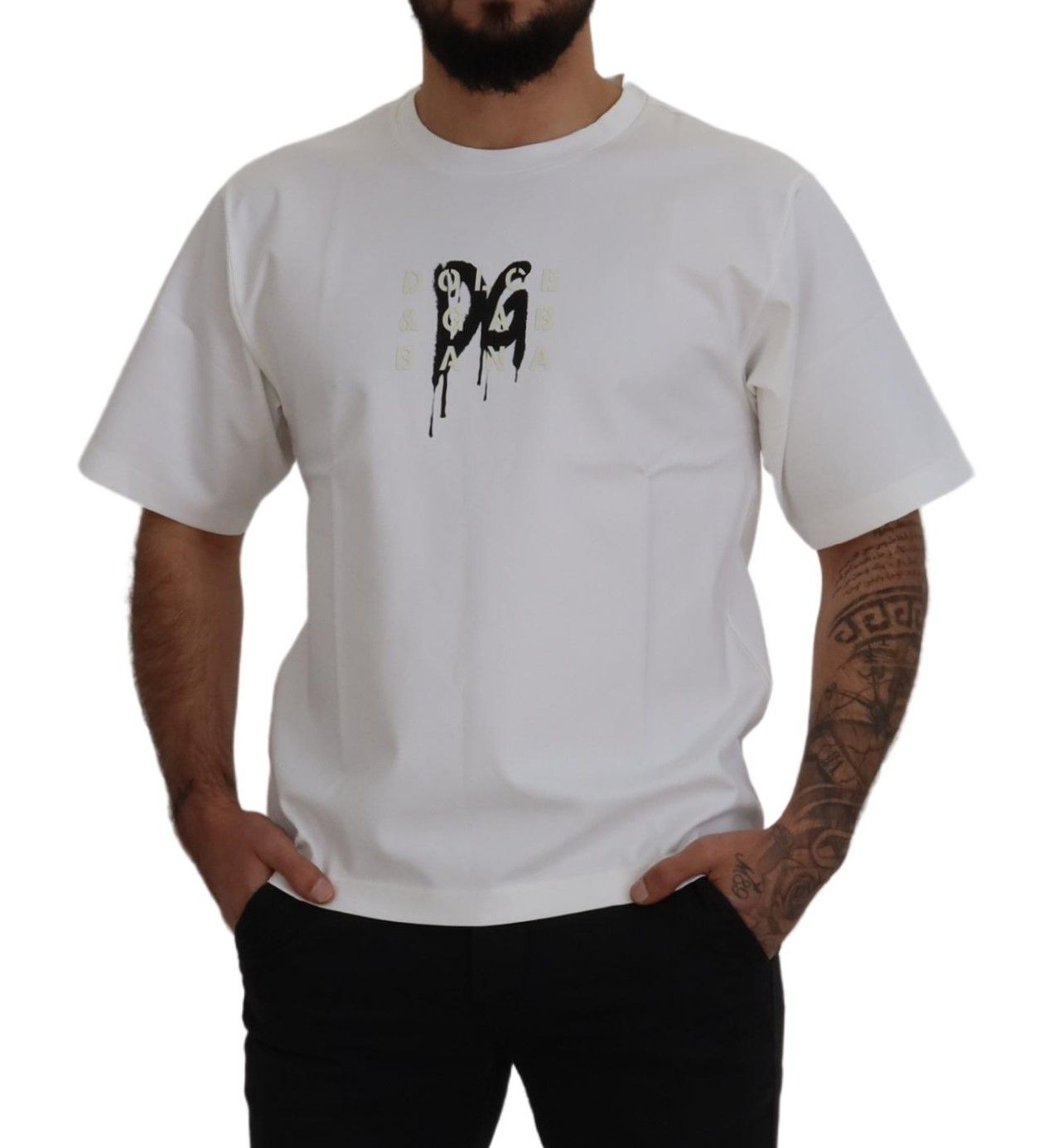 Weißes Baumwoll-T-Shirt mit Rundhalsausschnitt und Logo-Print