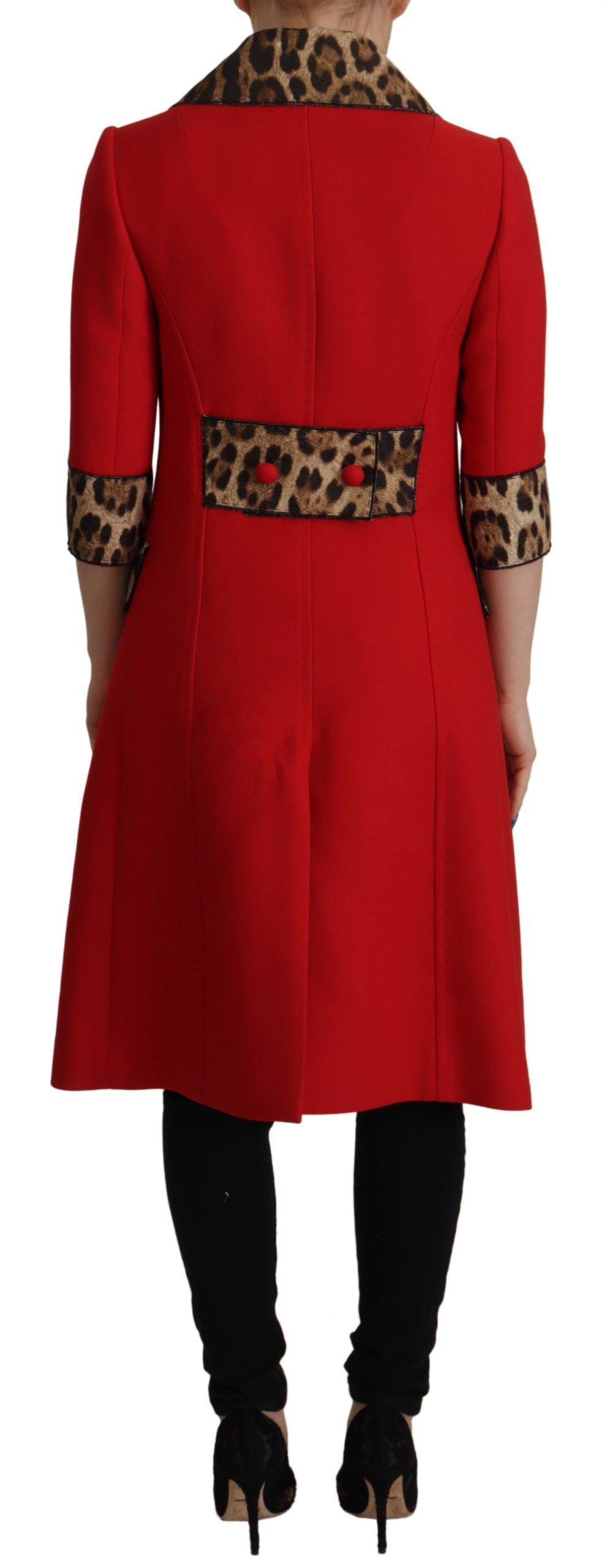 Roter Trenchcoat aus Wolle mit Leopardenmuster