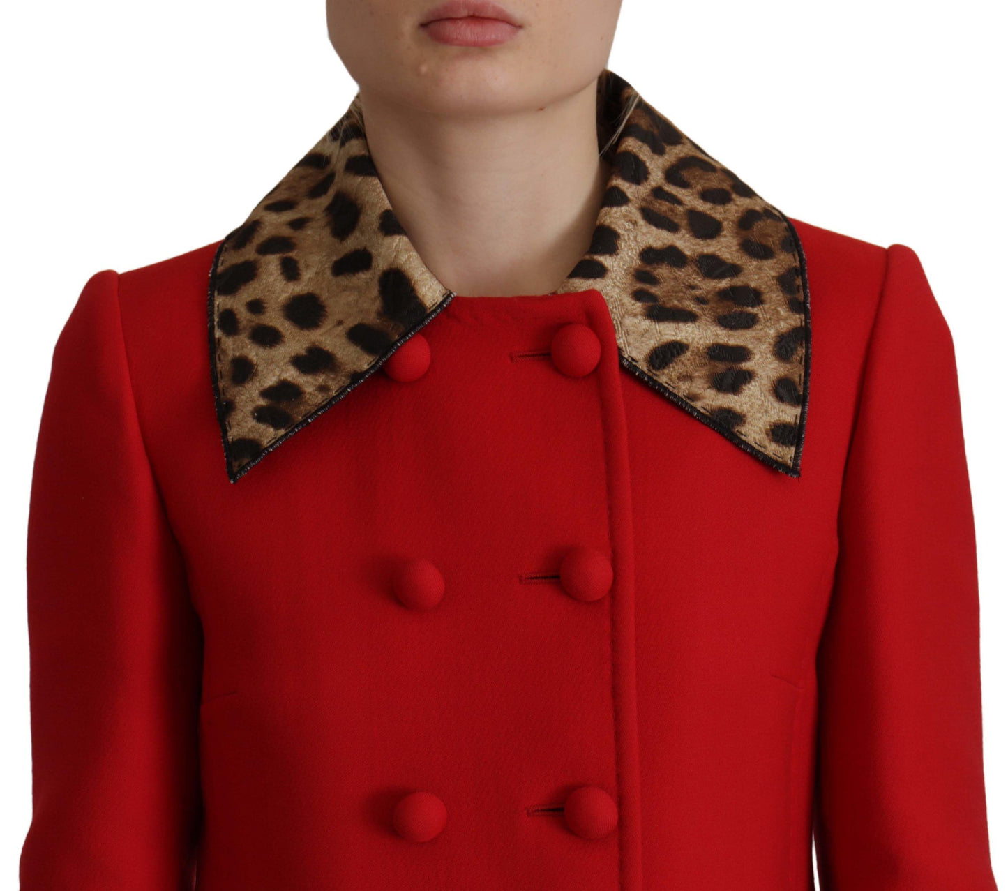 Roter Trenchcoat aus Wolle mit Leopardenmuster
