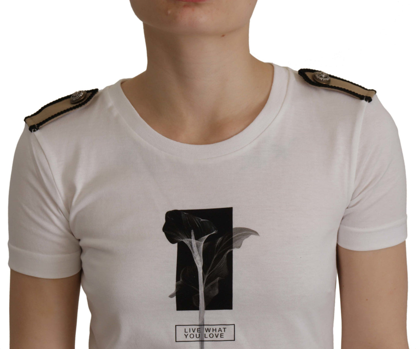 White Black Roses Crewneck Cotton T-shirt
