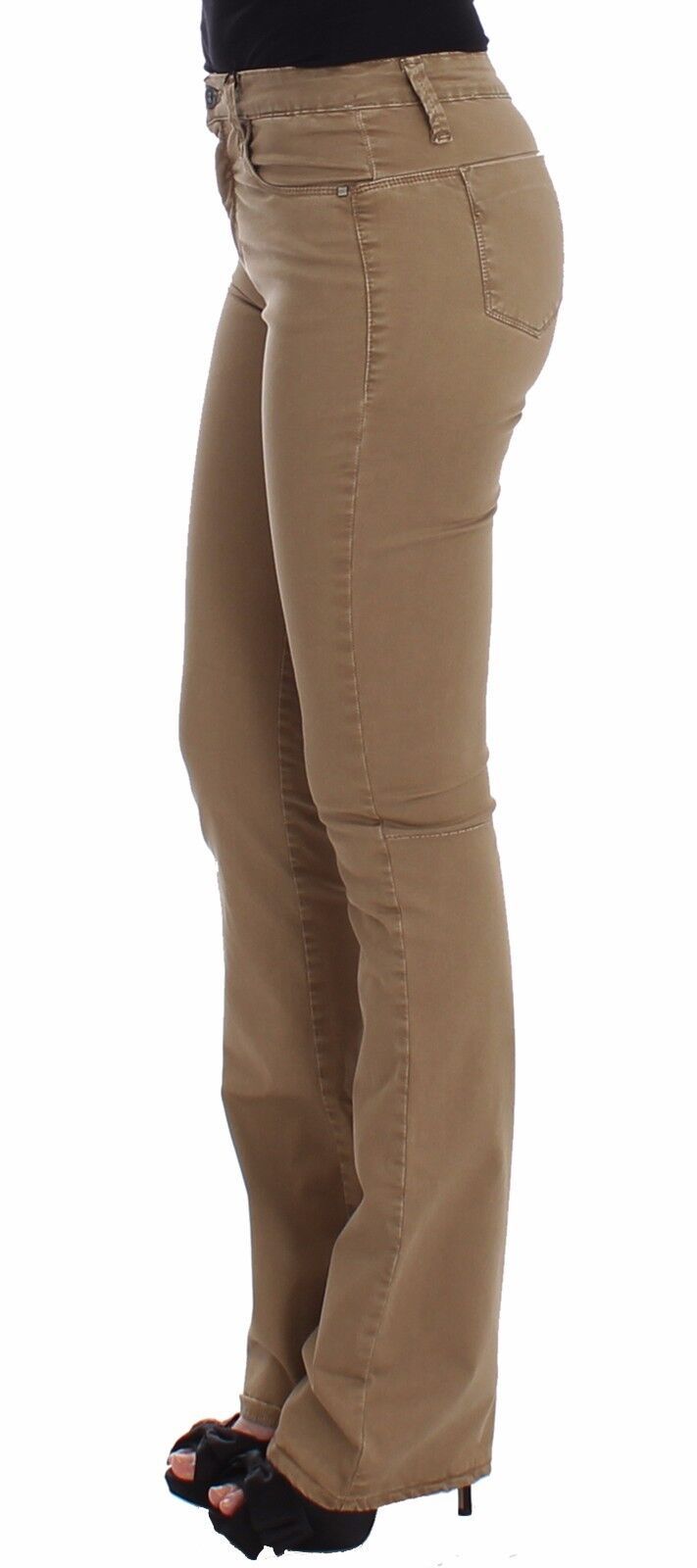 Beige Straight Leg Denim Hose Stretchjeans