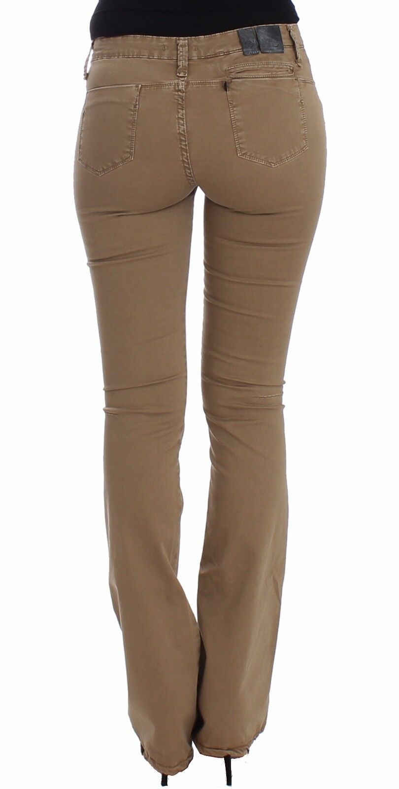 Beige Straight Leg Denim Hose Stretchjeans