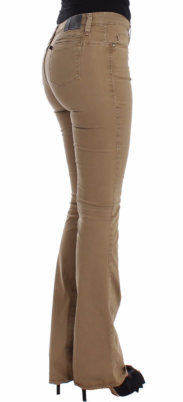 Beige Straight Leg Denim Hose Stretchjeans