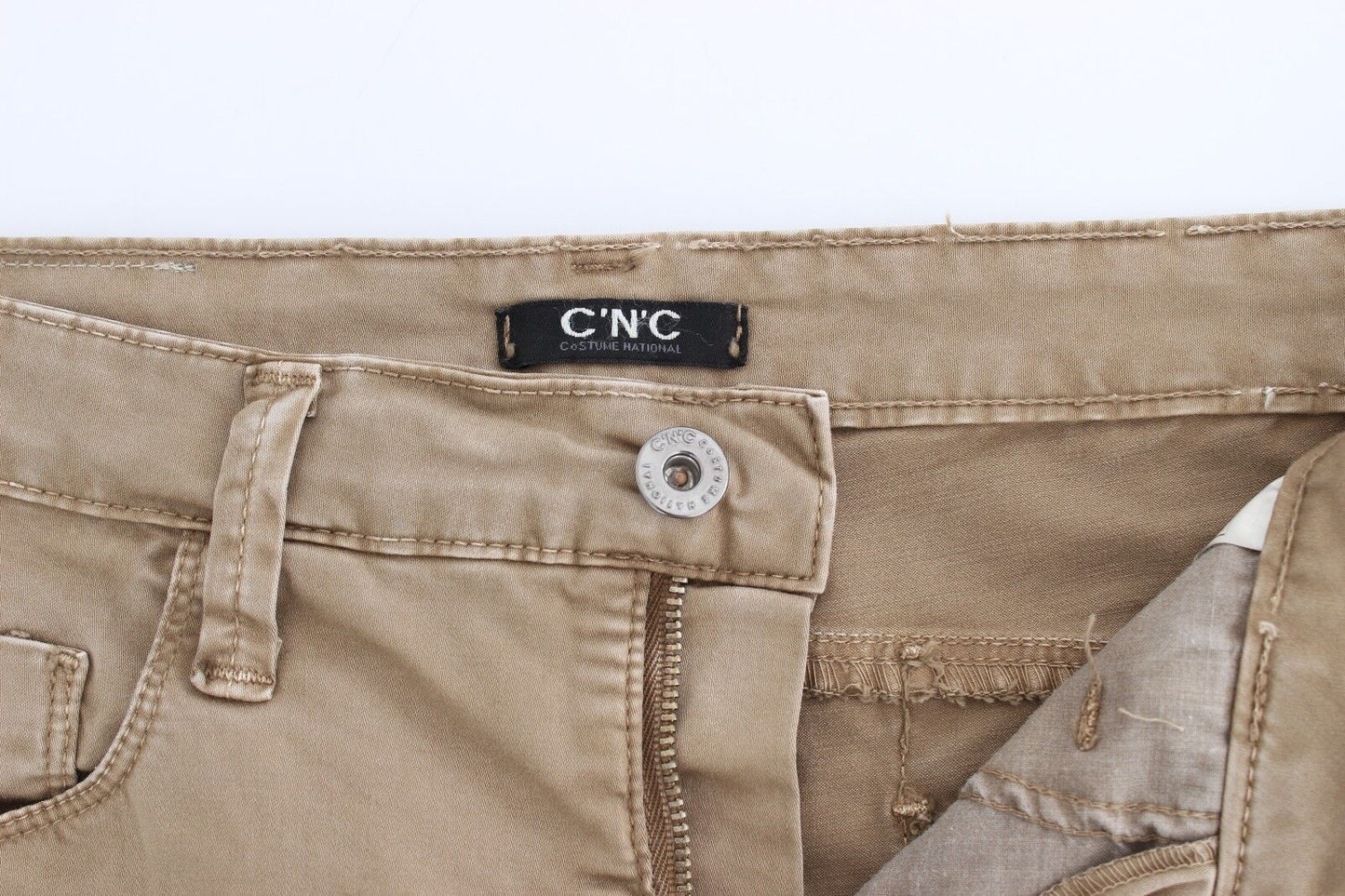 Beige Straight Leg Denim Hose Stretchjeans