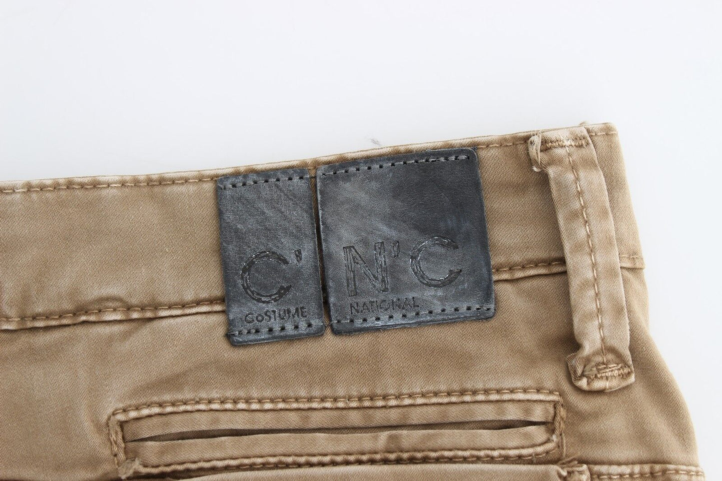 Beige Straight Leg Denim Hose Stretchjeans