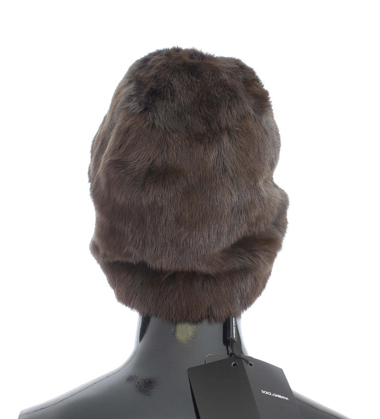 Braune Wieselfell-Mütze aus Kaschmir für Damen