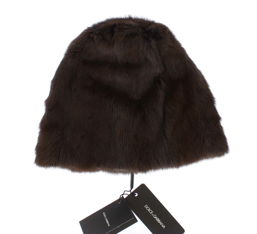 Braune Wieselfell-Mütze aus Kaschmir für Damen