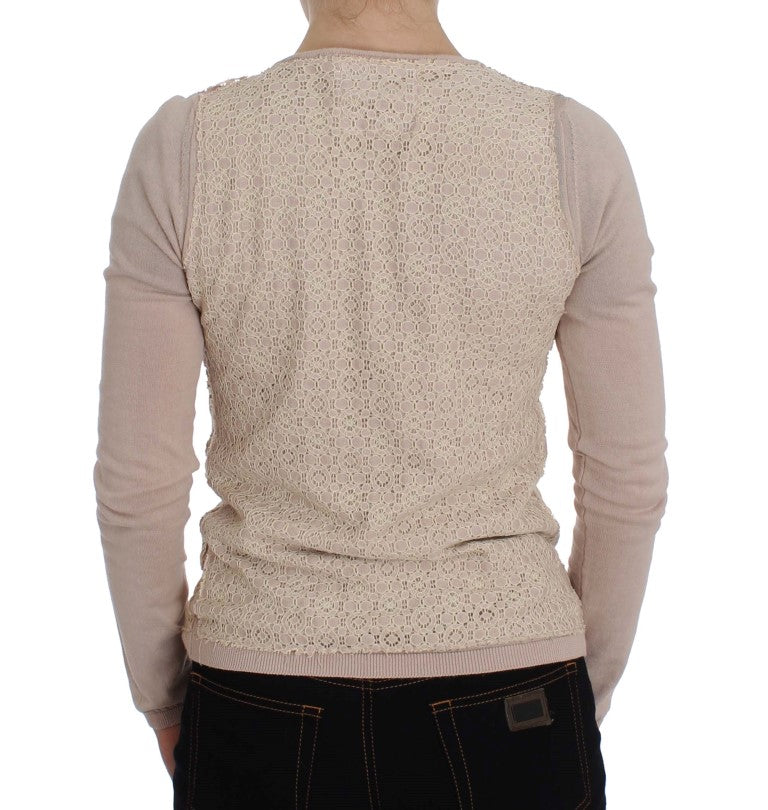 Rosa Wickelpullover mit Blumenspitze
