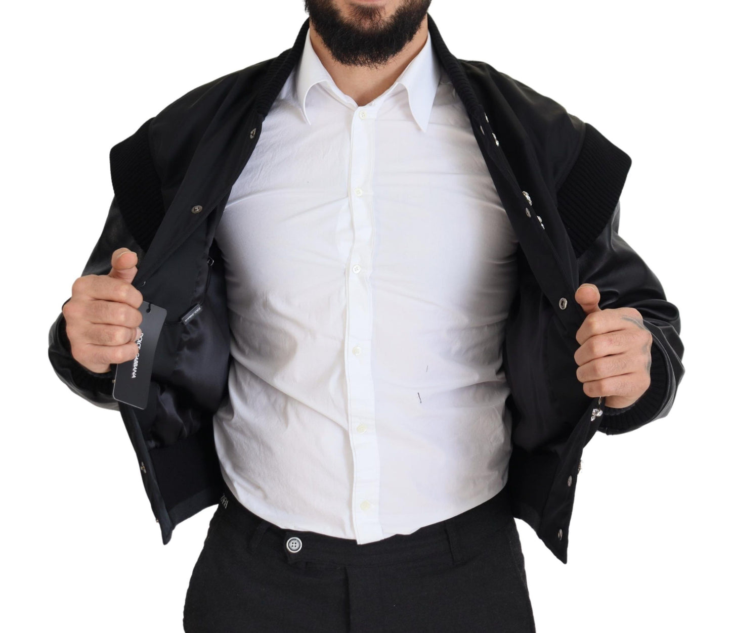 Schwarze Nylon-Kristall-Manteljacke mit Knöpfen
