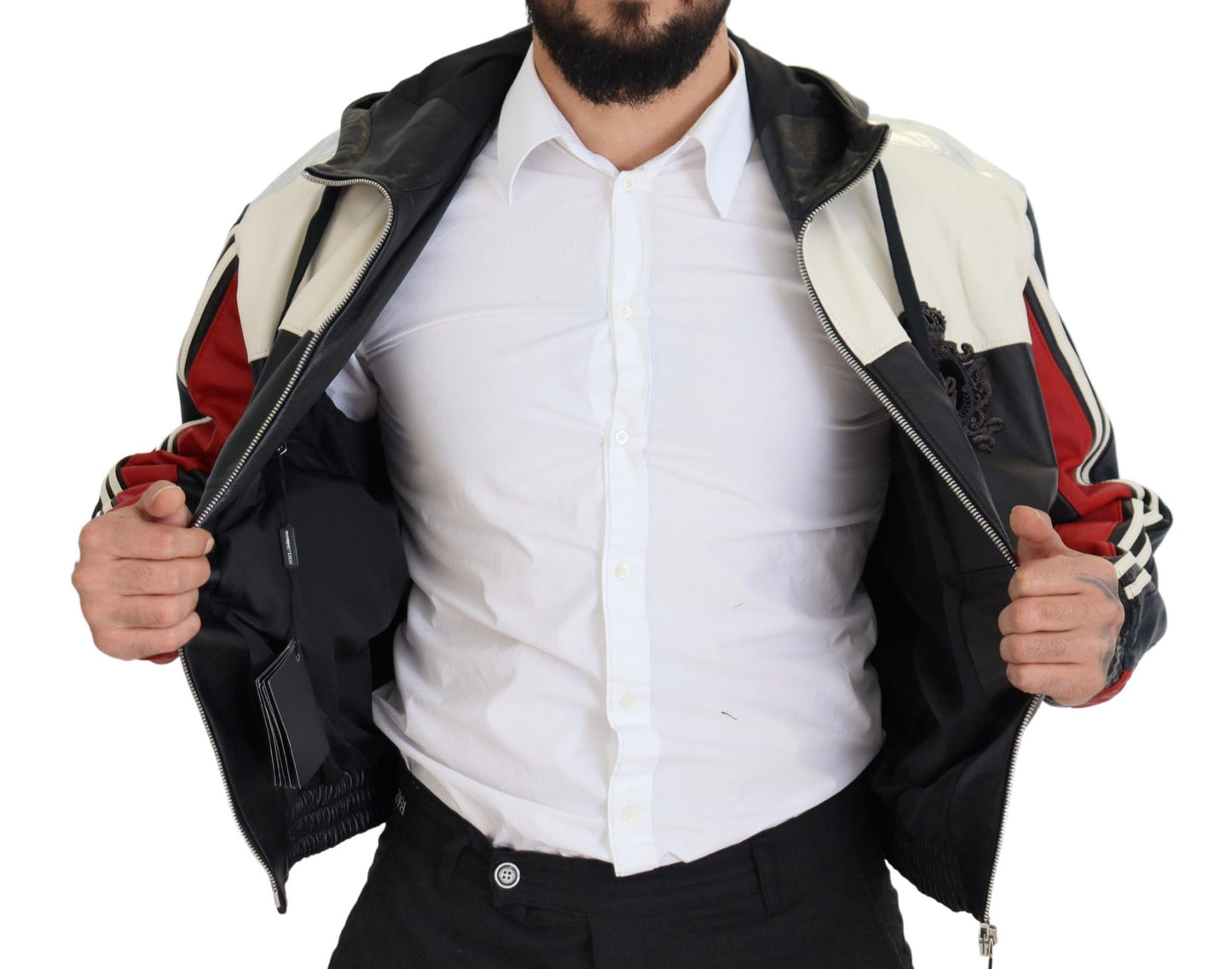 Schwarze Blousonjacke aus Leder mit Kapuze