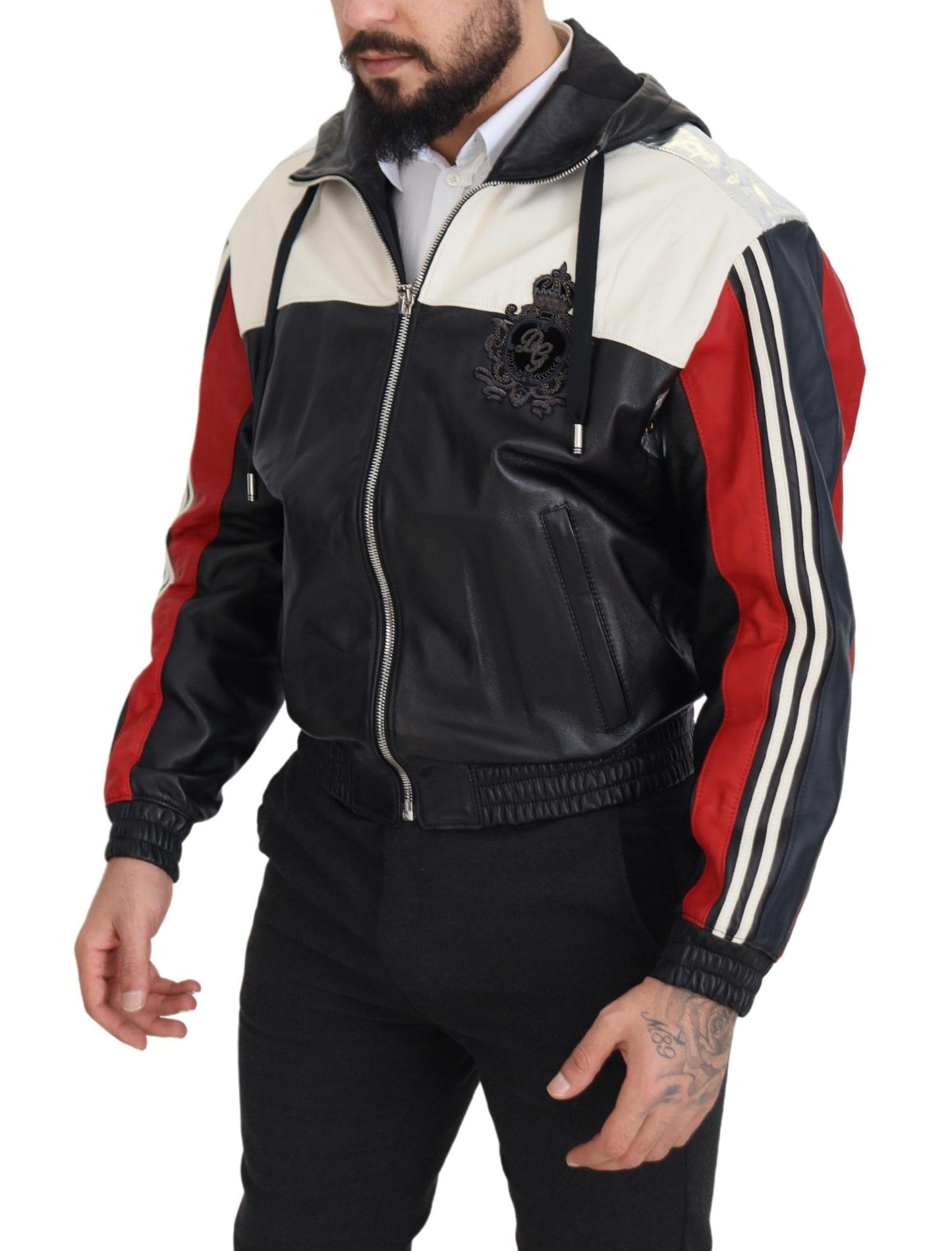 Schwarze Blousonjacke aus Leder mit Kapuze