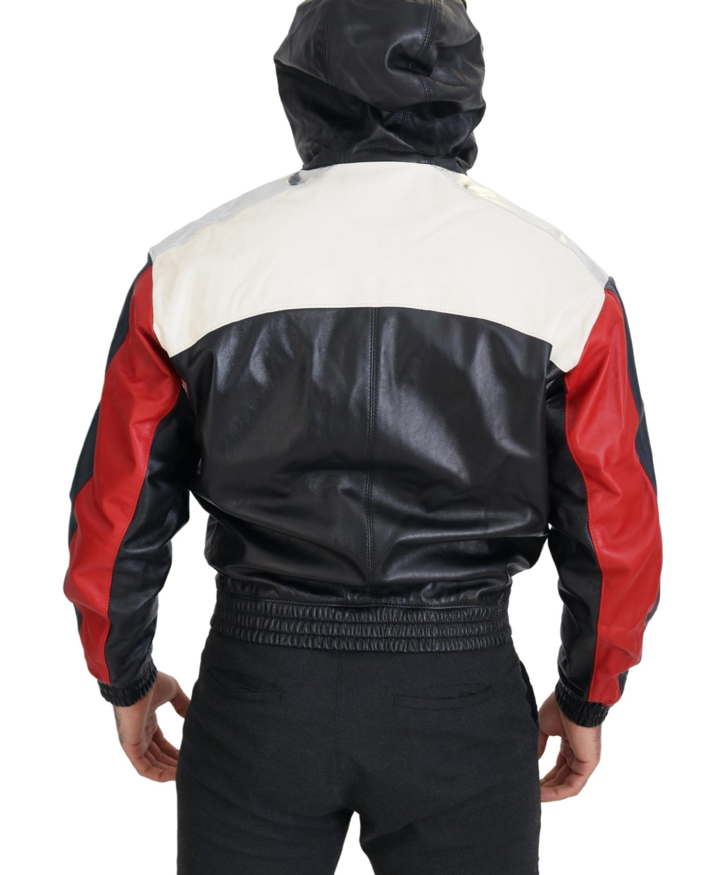 Schwarze Blousonjacke aus Leder mit Kapuze
