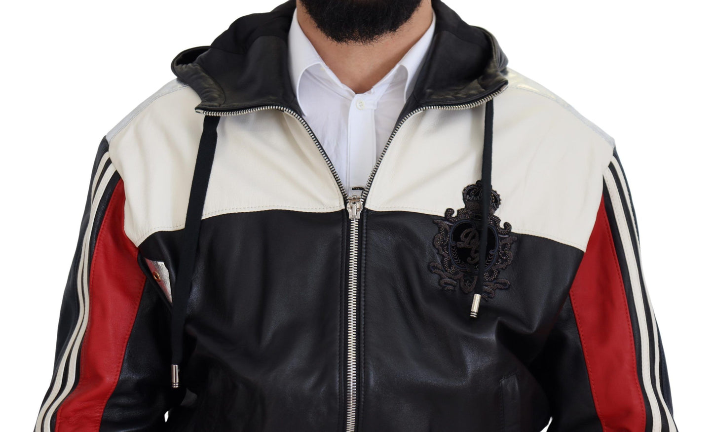 Schwarze Blousonjacke aus Leder mit Kapuze