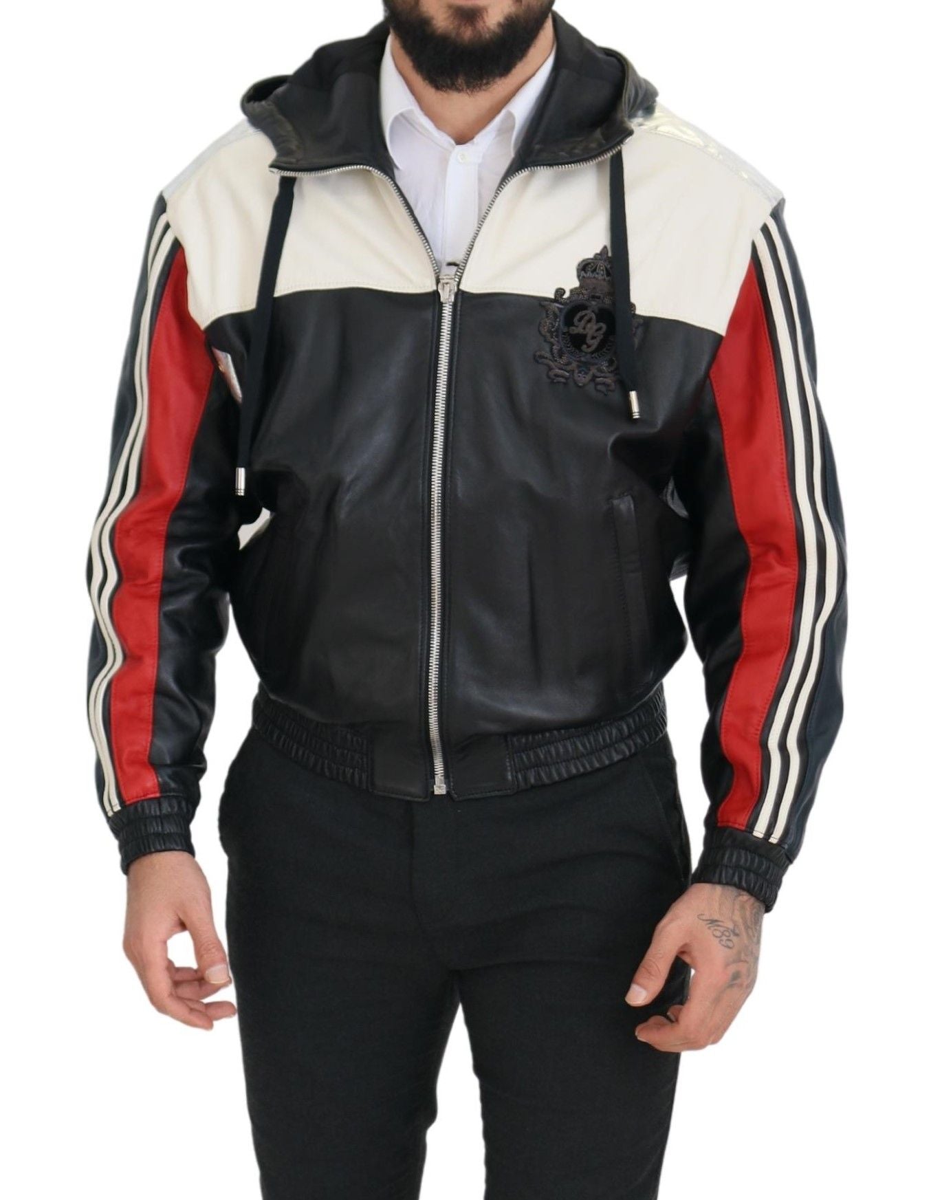 Schwarze Blousonjacke aus Leder mit Kapuze