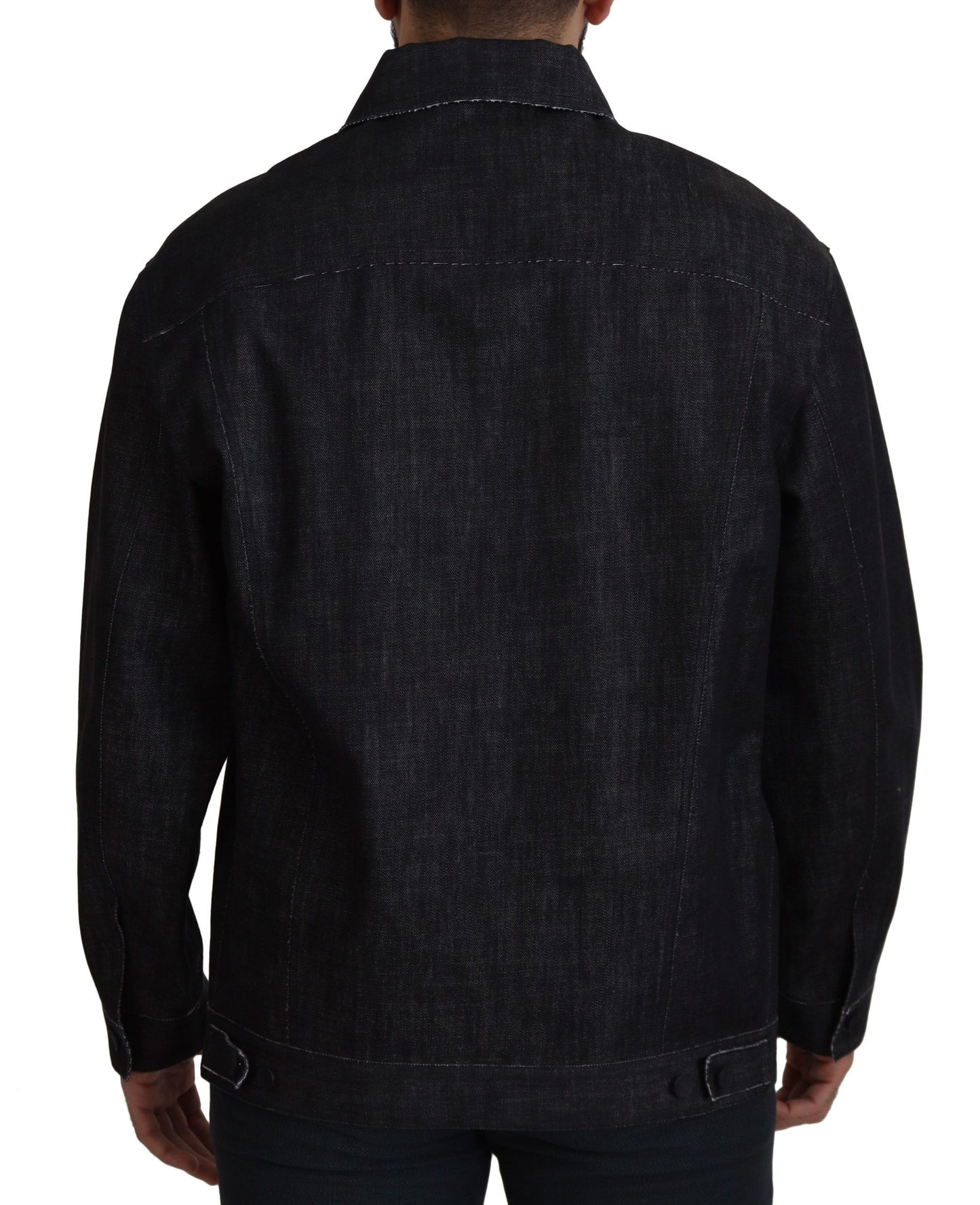Schwarze Jeansjacke aus Baumwolle mit durchgehender Knopfleiste