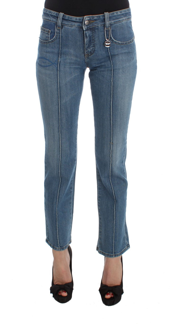 Blaue Slim Fit Cropped-Jeans aus Baumwolle