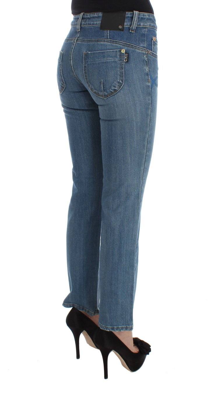 Blaue Slim Fit Cropped-Jeans aus Baumwolle