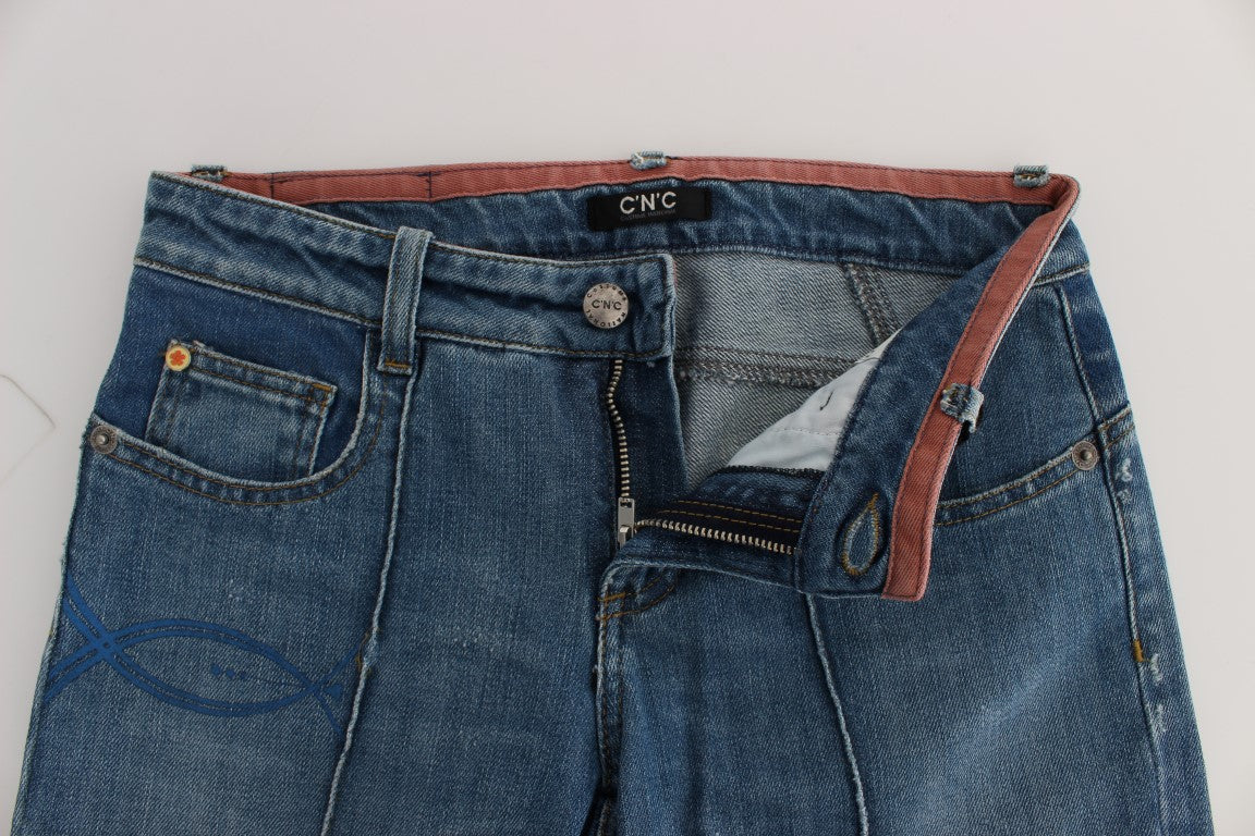Blaue Slim Fit Cropped-Jeans aus Baumwolle