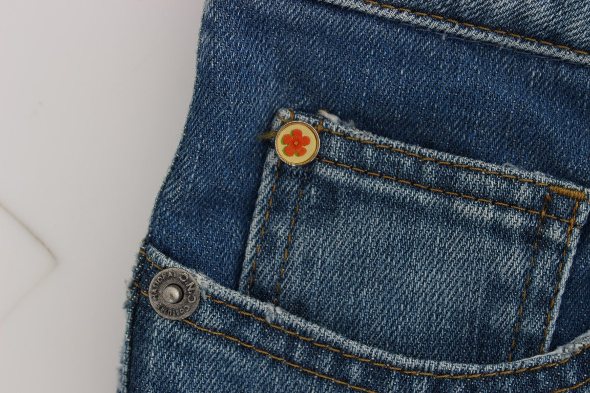 Blaue Slim Fit Cropped-Jeans aus Baumwolle