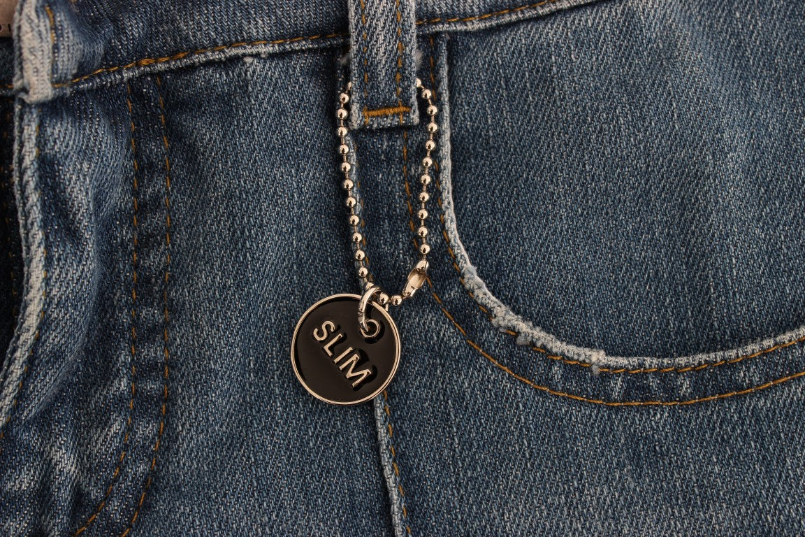 Blaue Slim Fit Cropped-Jeans aus Baumwolle