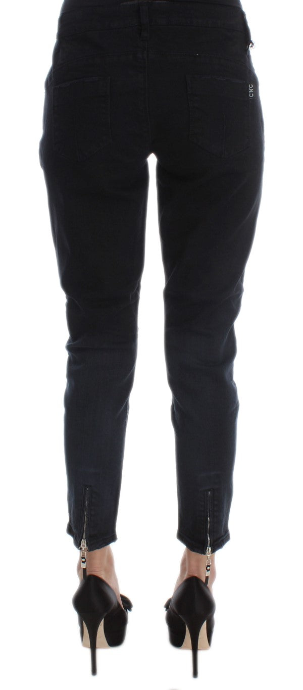 Schwarze Slim Fit Cropped-Jeans aus Baumwolle