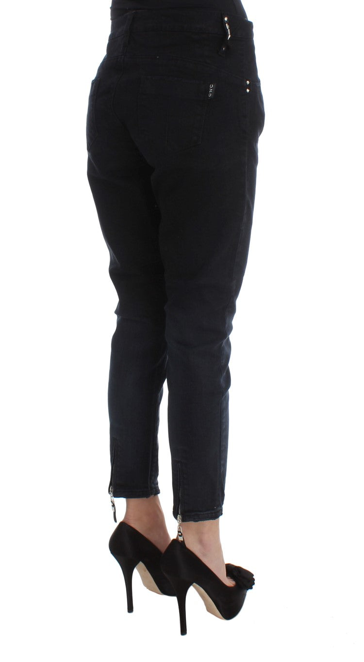 Schwarze Slim Fit Cropped-Jeans aus Baumwolle
