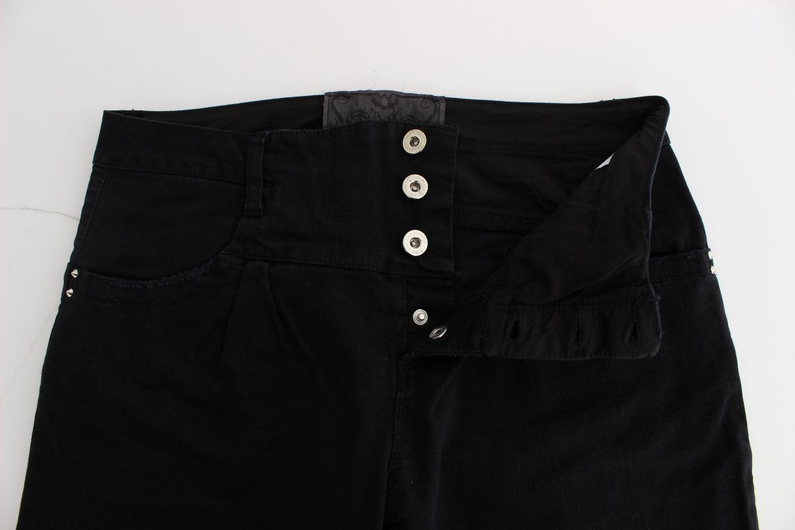 Schwarze Slim Fit Cropped-Jeans aus Baumwolle